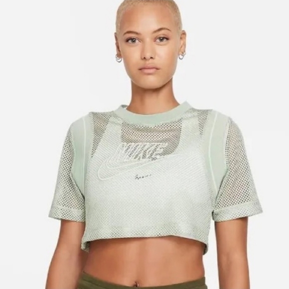 Nike Green and White Mesh Net Cropped Crop Top Shirt Jersey Size Medium - Picture 3 of 14